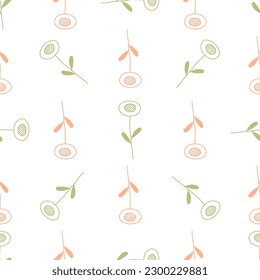 Patrón sin foco con flores abstractas sobre fondo blanco. Diseño de vectores para textiles, envolturas, telas