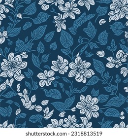 Seamless pattern with abstract flowers on darck Vector background. Creative color floral surface design.