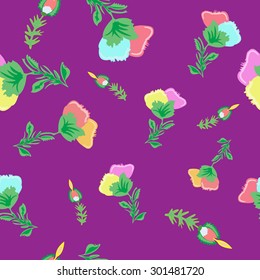 Seamless pattern of abstract flowers on a purple background