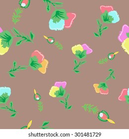 Seamless pattern of abstract flowers on a brown background