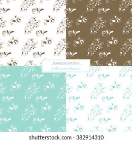 Seamless pattern of abstract flowers on a white chocolate background, tender, romantic ornament 