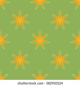 Seamless pattern with abstract flowers on green background