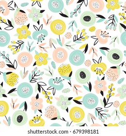 Seamless pattern with abstract flowers on a white background. Vector illustration.