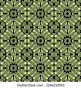 seamless pattern with abstract flowers and ornaments of light green color on a dark background, vector tile