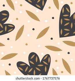 Seamless pattern with abstract flowers in pastel colors. Design for fabric, craft paper, greeting card.  Abstract and organic shapes. Nude colors