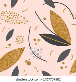 Seamless pattern with abstract flowers in pastel colors. Design for fabric, craft paper, greeting card.  Abstract and organic shapes. Nude colors