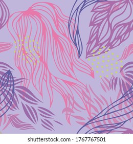Seamless pattern with abstract flowers in pastel colors. Abstract and organic shapes. Exotic background for wallpapers, wrapping paper or textile.  Design for fabric, craft paper, greeting card.