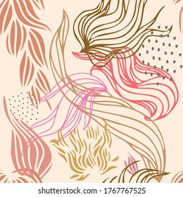 Seamless pattern with abstract flowers in pastel colors. Abstract and organic shapes. Exotic background for wallpapers, wrapping paper or textile.  Design for fabric, craft paper, greeting card.