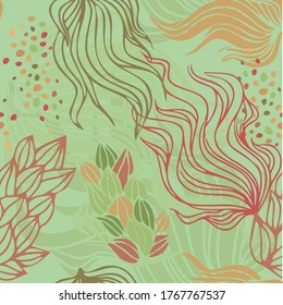 Patrón inmaculado con flores abstractas en colores pastel. Formas abstractas y orgánicas. Fondo exótico para papeles pintados, papel de envoltura o textiles.  Diseño para tela, papel artesanal, tarjeta de felicitación.