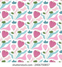 Seamless pattern with abstract flowers in pastel colors. Pattern on the swatch panel. Vector.