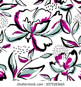 Seamless pattern with abstract flowers print. Creative texture for fabric, wrapping, textile, wallpaper, apparel. Vector illustration background