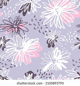 Seamless pattern with abstract flowers print. Creative texture for fabric, wrapping, textile, wallpaper, apparel. Vector illustration background
