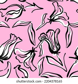 Patrón sin brillo con flores abstractas impresas. Textura creativa para tela, envoltura, textil, papel pintado, ropa. Fondo de la ilustración del vector