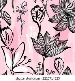 Seamless pattern with abstract flowers print. Creative texture for fabric, wrapping, textile, wallpaper, apparel. Vector illustration background