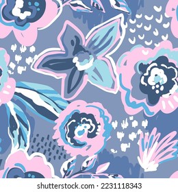 Seamless pattern with abstract flowers print. Creative texture for fabric, wrapping, textile, wallpaper, apparel. Vector illustration background