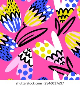 Seamless pattern with abstract flowers print. Creative texture for fabric, wrapping, textile, wallpaper, apparel. Vector illustration background