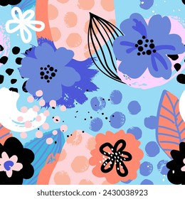 Seamless pattern with abstract flowers print. Creative texture for fabric, wrapping, textile, wallpaper, apparel. Vector illustration background