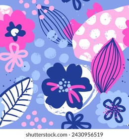 Seamless pattern with abstract flowers print. Creative texture for fabric, wrapping, textile, wallpaper, apparel. Vector illustration background