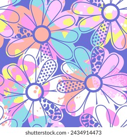 Seamless pattern with abstract flowers print. Creative texture for fabric, wrapping, textile, wallpaper, apparel. Vector illustration background