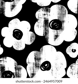 Seamless pattern with abstract сute flowers print on black background.  Creative texture for fabric, wrapping, textile, wallpaper, apparel. Vector illustration 