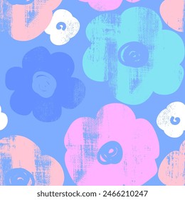 Seamless pattern with abstract сute flowers print on white background.  Creative texture for fabric, wrapping, textile, wallpaper, apparel. Vector illustration 