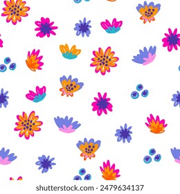 Seamless pattern with abstract flowers print on white background.; Creative texture for fabric; wrapping; textile; wallpaper. Bright Vector illustration in modern style