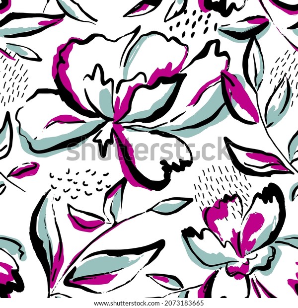Seamless pattern with abstract flowers print. Creative texture for fabric, wrapping, textile, wallpaper, apparel. Vector illustration background