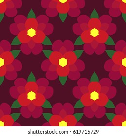 Seamless pattern. Abstract flowers red tones. A regular order.