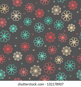 Seamless pattern with abstract flowers in retro hipster colors, vector background
