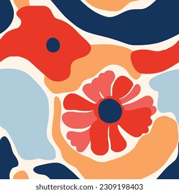 Patrón sin foco con flores y puntos abstractos. Ilustración vectorial. plantilla de diseño de fondo