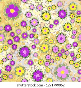 Seamless pattern. Abstract flowers. Spring paints. 
The background consists of randomly scattered rounded squares. Easy to edit.