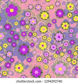 Seamless pattern. Abstract flowers. Spring paints.
The background consists of five-pointed stars, circles and transitional figures. Easy to edit. 