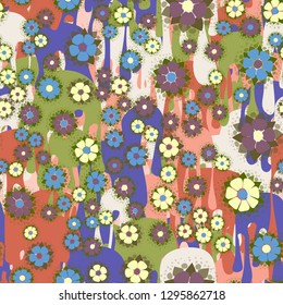 Seamless pattern. Abstract flowers. Spring paints.
Background consisting of flowing colorful blots. Easy to edit.