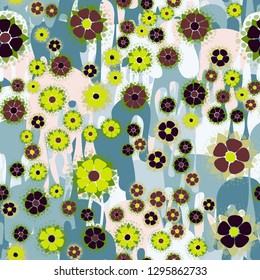 Seamless pattern. Abstract flowers. Spring paints.
Background consisting of flowing colorful blots. Easy to edit.