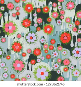 Seamless pattern. Abstract flowers. Spring paints.
Background consisting of flowing colorful blots. Easy to edit.