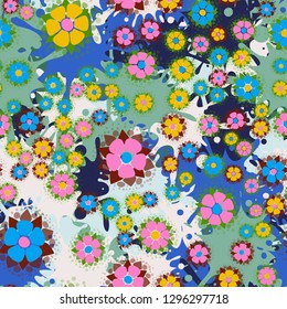 Seamless pattern. Abstract flowers. Spring paints.
The background consists of large blots. Easy to edit.