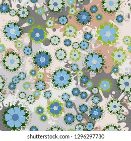 Seamless pattern. Abstract flowers. Spring paints.
The background consists of large blots. Easy to edit.