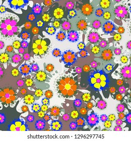 Seamless pattern. Abstract flowers. Spring paints.
The background consists of large blots. Easy to edit.