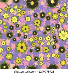 Seamless pattern. Abstract flowers. Spring paints.
The background consists of five-pointed stars. Editable.