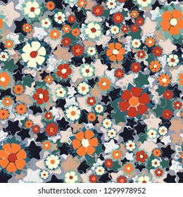 Seamless pattern. Abstract flowers. Spring paints.
The background consists of five-pointed stars. Editable.