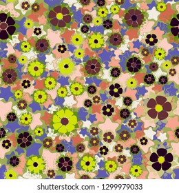 Seamless pattern. Abstract flowers. Spring paints.
The background consists of five-pointed stars. Editable.