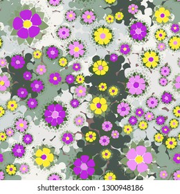 Seamless pattern. Abstract flowers. Spring paints.
The background consists of branched blots. Editable.