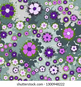 Seamless pattern. Abstract flowers. Spring paints.
The background consists of branched blots. Editable.