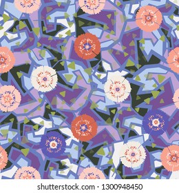 Seamless pattern. Abstract flowers. Spring paints.
The background consists of acute-angled fragments. Editable.