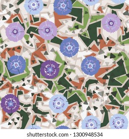 Seamless pattern. Abstract flowers. Spring paints.
The background consists of acute-angled fragments. Editable.