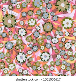 Seamless pattern. Abstract flowers. Spring paints.
The background consists of acute-angled fragments. Editable.