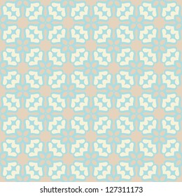 Seamless pattern with abstract flowers and stars in shades of purple, grey and blue