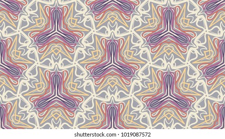 Seamless pattern. Abstract flowers with three-sided symmetry.