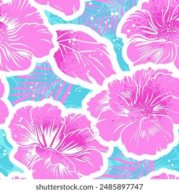 Seamless pattern with abstract flowers and tropical liaves.. Creative texture for fabric, wrapping, textile, wallpaper, apparel. Vector illustration 