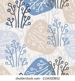 Seamless pattern with abstract flowers. Vector design with ornamental plants, can be used for textiles, wallpaper, children s clothing, wrapping paper.